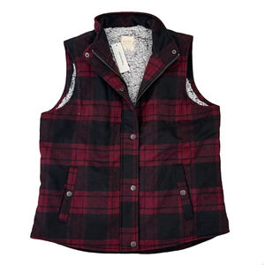 **NWT Francesca's Harper Heritage Burgundy/Black Plaid Flannel/Sherpa Vest